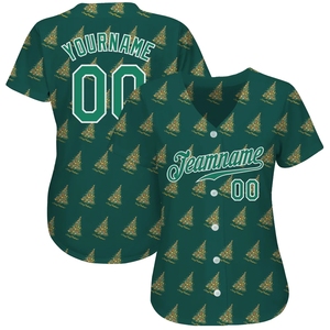 Custom Women's V-Neck Baseball Jersey Green <b>Christmas</b> <b>Tree</b> Print Sublimated Fitted Short Sleeve Teamname 00 Personalized - Product Image 5
