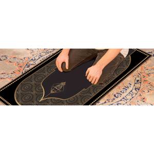 <b>Gold</b> & Black Islamic Prayer Rug: Elegant Muslim Rug,With Pile Soft Rug - Product Image 3