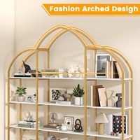 VEKIN Étagère Moderne en Bois Doré Blanc Arqué, Grande, Robuste et Durable, Meuble de Rangement avec Portes Inférieures pour Salon