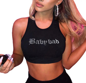 OEM Custom Summer Sexy Girl Casual Fit Cropped <b>Top</b> Ribbed Diamonds <b>Rhinestone</b> Tank <b>Top</b> for Women - Product Image 4