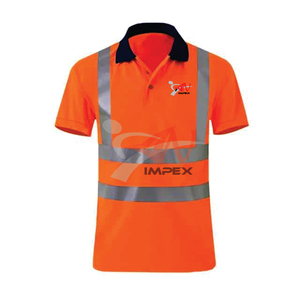 Polo informal de secado rápido en contraste con cuello levantado reflectante, talla XL, tela estampada de manga corta para deportes de golf - Product Image 1