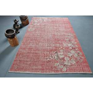 Alfombra turca vintage, rojo, blanco, 5,3x8,7 pies, área grande de lana con respaldo de látex, patrón de retazos para entrada, pasillo o habitación - Product Image 1