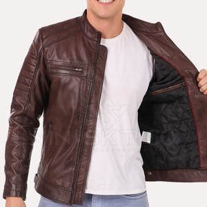Online <b>Sale</b> <b>Lightweight</b> <b>Men's</b> Leather <b>Jacket</b> Stand Collar Front Logo Comfortable Fit Waterproof Windproof Eco-Friendly Stock - Product Image 4