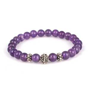 Men's 925 Sterling <b>Silver</b> <b>Bracelet</b> with 8mm Amethyst Crystal Stone Elegant <b>Bangles</b> - Product Image 2