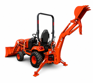 รถแทรกเตอร์คูโบต้า รุ่น LA340 ขับเคลื่อน 4 ล้อ พร้อมอุปกรณ์ตักดินด้านหน้าและอุปกรณ์ขุดดินด้านหลัง สีแดง รถแทรกเตอร์สำหรับงานเกษตร - Product Image 1