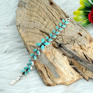 Pulsera de piedras preciosas naturales de Plata de Ley 925 diseño Floral turquesa para aniversario boda pulseras de perlas brazaletes joyería - Product Image 2