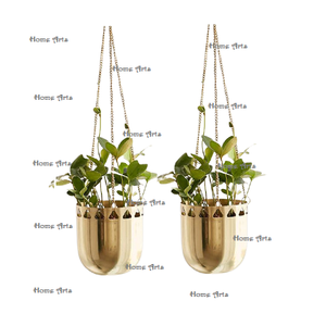 Juego de 2 macetas de forma redonda, maceta de hierro de Color dorado, maceta colgante de tamaño personalizado de Calidad exclusiva a buen precio - Product Image 1