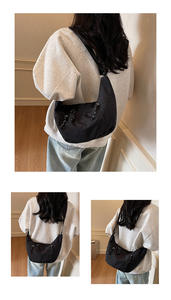 Sac à bandoulière élégant en forme de croissant avec sangle réglable, design multi-poches, fermetures éclair lisses, tirettes en corde, style décontracté et tendance - Product Image 4