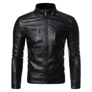 Nueva chaqueta de cuero informal Vintage abrigo hombres primavera traje diseño Motor Biker bolsillo PU chaqueta de cuero - Product Image 3