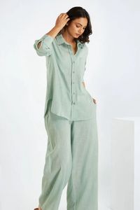 ชุดเซ็ตสูทผู้หญิง แขนยาว เสื้อคอปกพับได้ พร้อมกางเกงขายาว ติดกระดุม ลายเรียบแบบวินเทจ - Product Image 2