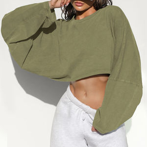 Sweat à capuche imprimé bouffant 3d en coton et polyester coupe régulière Hem Raw Edge Bottom Cropped Hoodie - Product Image 4