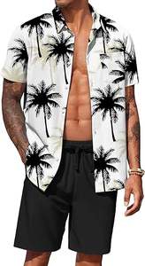 Conjunto de 2 Piezas de Ropa Hawaiana para Hombre, Camisa de Manga Corta con Botones y Pantalones Cortos, Trajes Deportivos de Playa - Product Image 4