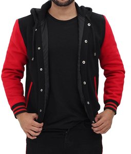Chaqueta Varsity con Capucha Roja y Negra para Hombre, Chaqueta de Invierno Personalizada, Chaqueta Varsity Letherman - Product Image 6