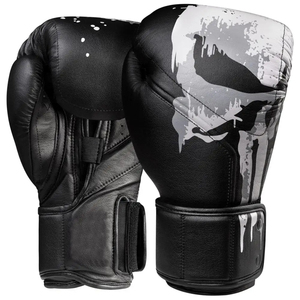 Silver Black Leather Boxing Gloves <b>Adjustable</b> Velcro Wrist <b>Strap</b> Adult Training Gear - Product Image 3