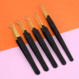 Pince à épiler professionnelle pour extensions de cils à pointe en fibre, avec prise plane à 90 degrés, antidérapante, pour volume et cils artificiels - Product Image 1