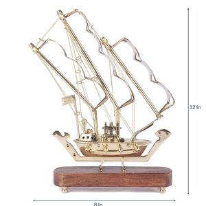 เรือใบทองเหลืองสีน้ำตาลและสีทองรูปปั้นทางทะเลทำจากโลหะทนทาน - Product Image 3