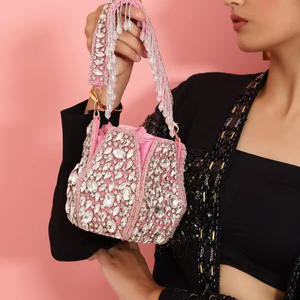 Bolsa de Poliéster con Diseño Geométrico Bohemio Indio, Funda para Bolsa Potli, para Bodas, Festivales, Fiestas, Bordado de Lujo Hecho a Mano, Regalo Étnico - Product Image 1