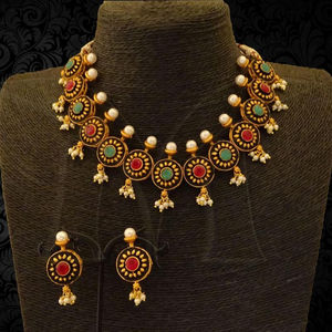 Multi Round Matte <b>Gold</b> Plated Flower Necklace Set - Product Image 1