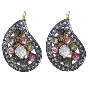 Pendientes de Plata con Forma de Lágrima y Múltiples Piedras Preciosas para Mujer - Accesorio de Moda - Product Image 3