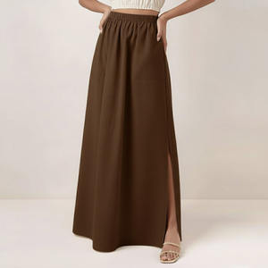 Jupe longue décontractée kaki pour femme avec poches latérales et taille élastique fendue - Product Image 4