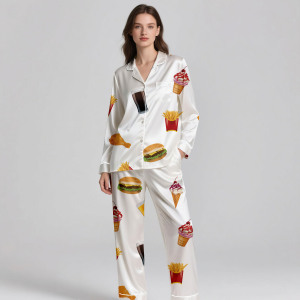 Custom Made Women's 2 Piece Breathable Satin Pajamas Set Long Sleeve Sleepwear Turn Down Collar Spring Summer Autumn - Product Image 4