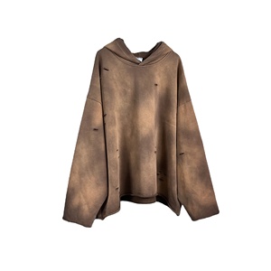 เสื้อฮู้ดดี้ทรงบ็อกซี่แบบครอปปิ้ง แต่งโลโก้แบบกำหนดเอง ล้างสีแบบแอซิดวอช ประดับด้วยคริสตัล ตกแต่งด้วยผ้าปะติดแบบซันเฟด ปักลายแบบดิสเทรส รุ่นปี 2026 สำหรับผู้ชาย - Product Image 1