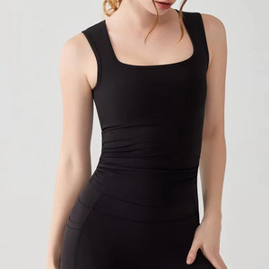 "Hauts respirants d'entraînement de gymnastique pour femmes avec haut de soutien-gorge rembourré-Design simple" - Product Image 3