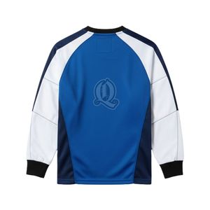 เสื้อกีฬาแขนยาวผ้าโพลีเอสเตอร์สำหรับผู้ชายและผู้หญิงเสื้อกีฬาแขนยาวแผ่นป้องกันตาข่ายสีฟ้าขาวออกแบบได้ตามต้องการ - Product Image 3