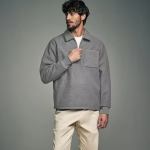 Fermeture éclair polaire veste plaine vêtements d'extérieur chauds col montant veste zippée complète adulte plaine noir hommes polaire vestes - Product Image 1