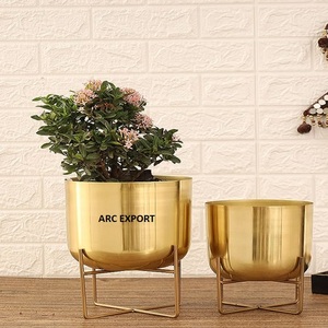 Antique Gold Plated <b>Indoor</b> Balcony Decor <b>Planter</b> With Strong Metal Stand Garden Decorating Medium Size Metal Flower <b>Planters</b> - Product Image 3