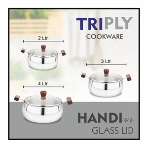 Maxfresh Triply Handi With Glass Lid Ethic Design Wooden Handle for Better Grip Triply <b>Cookware</b> Technology Premium Product - Product Image 5