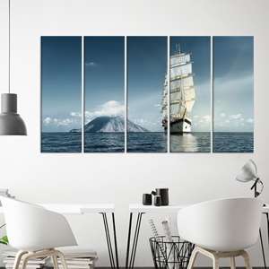 Printed Canvas Wall Art: Coastal Sailing Ship <b>Decor</b>, Elegant <b>Nautical</b> Design,SET OF 5 CANVAS - Product Image 1