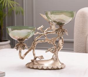 Bol à fruits et bonbons décoratif en aluminium vintage écologique de luxe, double paroi en verre, support en métal, design de branche, taille personnalisable - Product Image 1