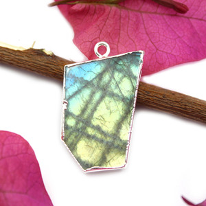 Conector de fabricación de collar de fianza individual electrochapado en plata, losa de labradorita Original, piedras preciosas, componentes para encontrar joyería DIY - Product Image 2