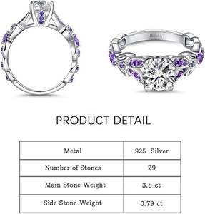 แหวนผีเสื้อมอยซาไนต์สีม่วง 1.25 กะรัต ปรับแต่งได้ เงินแท้ 925 ประดับเพชร CZ คลาสสิก สำหรับผู้หญิง งานปาร์ตี้ งานแต่งงาน - Product Image 2