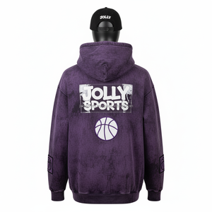 Sweat à capuche en molleton de coton premium, style délavé à l'acide, violet, intérieur doux brossé, avec logo brodé personnalisé, sweat à capuche basique - Product Image 2