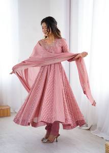 Zain Exports lanza nuevo diseñador indio/paquistaní fiesta desgaste vestido Pent Dupatta tela crujiente seda totalmente Flair Reversible - Product Image 4
