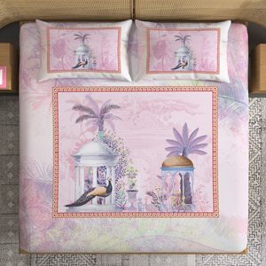 100% Cotton <b>King</b> Quilt Set Pastel Peacock Printed Solid Classic Style 2 <b>Pillow</b> Covers 300TC Knitted Technique Quality Guaranteed - Product Image 1