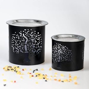 Round Shape Metal Iron Black Coated Incense Burner Loban Dhoop <b>Oud</b> Fragrance <b>Bakhoor</b> Burner & Net Design Set of 2 Home Usage - Product Image 2