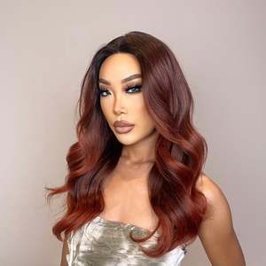 DWY T Long Curly Synthetic <b>Wig</b> with Loose Wave Style Natural Honey <b>Brown</b> with Blonde Highlight Lace Front and Transparent Lace - Product Image 5