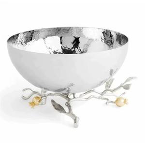 Tazón de Servir de Metal Plateado Premium con Elegante Base de Hoja Dorada para Frutos Secos, Dulces, Recepciones y Decoración del Hogar, de la India - Product Image 4