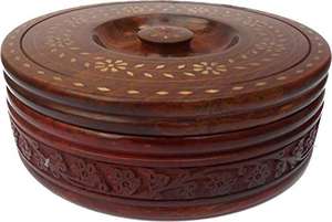 High quality and great craftsmanship Craft Premium Handcrafted Solid Wood Casserole for Roti Casserole for Kitchen with <b>Lid</b> - Product Image 4