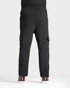 Pantalons cargo pour hommes en coton mélangé noir, taille élastique avec cordon de serrage et poches latérales à rabat, vente en gros de pantalons cargo tendance - Product Image 2