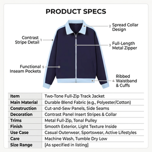 Men's Eco-friendly Breathable Waterproof Two-Tone PU Fabric Casual Bomber <b>Jacket</b> with Contrast Stripe <b>Zip</b>-<b>Up</b> - Product Image 5
