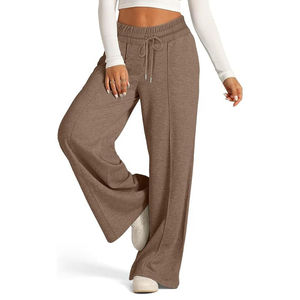 Wholesale <b>Women</b> Flare Jogger Pants and <b>Trousers</b> 100% Cotton Breathable Soft Baggy Wide Straight Leg Pants High Quality OEM - Product Image 3