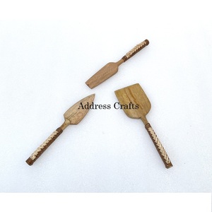 Último diseño de madera 3 uds. Juego de cuchillos para queso superventas cuchillos para queso hechos a mano con mango de mimbre vajilla tenedor cuchillo esparcidor - Product Image 3