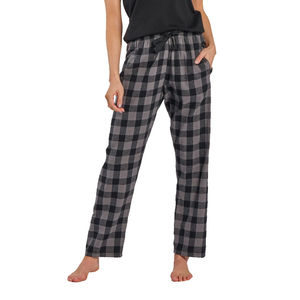 Buffalo Black Casual Flannel Pajama Pants Women Elastic Waist Wide <b>Leg</b> Breathable Plus Size Eco-Friendly Polyester Cotton - Product Image 1