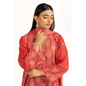 Traje Casual de Verano de 3 Piezas Bordado para Mujer, Color Rojo - Product Image 1