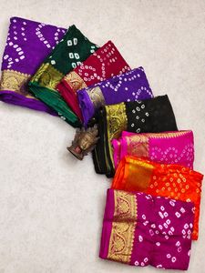 Sari en soie Bandhej traditionnel indien tendance avec tissage Zari, large bordure et pallu riche, vêtements pour femmes, grossiste - Product Image 6