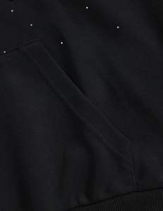 Sweat-shirt à capuche noir surdimensionné pour homme, de haute qualité, avec imprimé à pois en strass, tricoté, manches classiques, pour l'hiver, vente en gros - Product Image 4